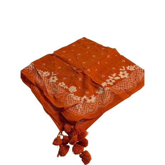 Hollister Accessories - VTG Hollister Orange Boho Tassel Scarf Square Floral Print Wrap Shawl Bohemian